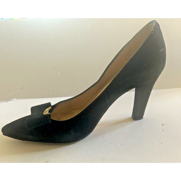L.K. BENNETT Black Suede Court Shoes Pumps Bow Detail Size 38.5 US 7.5 Beautiful - Picture 11 of 12
